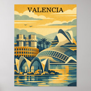 Valencia Spanien Vintage - Minimalist Farbige Poster