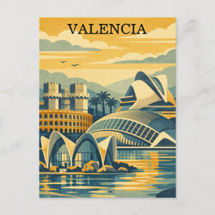 Valencia Spanien Vintage - Minimalist Farbige Postkarte