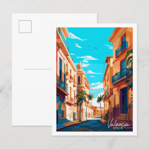 Valencia Spanien Vintage-Reiseillustration Postkarte