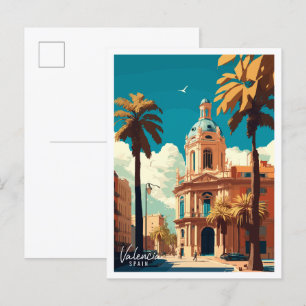 Valencia Spanien Vintage-Reiseillustration Postkarte