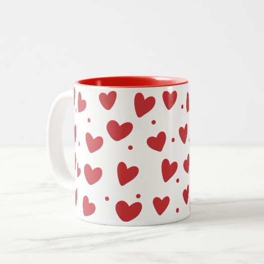 Valentin Hearts Pattern 14. Juli Zweifarbige Tasse (Vorderseite Links)
