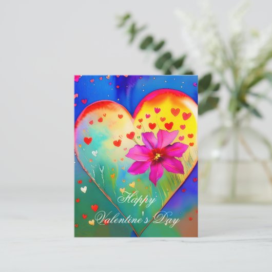 Valentin niedliches Herz und Blume Postkarte (Stehend Vorderseite)