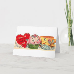 Valentin-Tageskarte für Vintagen Cupcake und Teacu Feiertagskarte