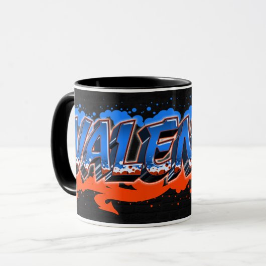 Valentin Vorname Name Graffiti blue orange Tasse (Vorderseite Links)