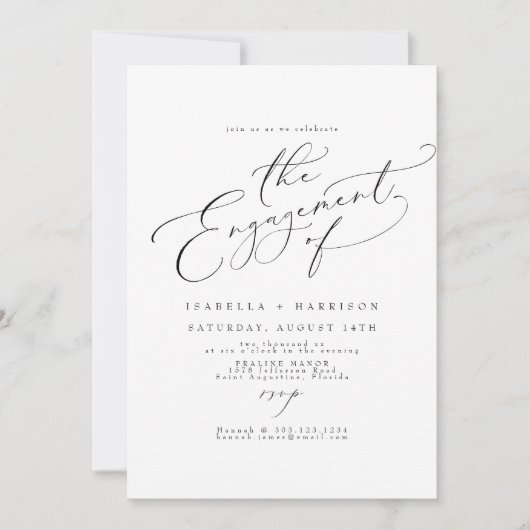 VALENTINA Elegante Minimale Script Engagement Part Einladung (Vorderseite)