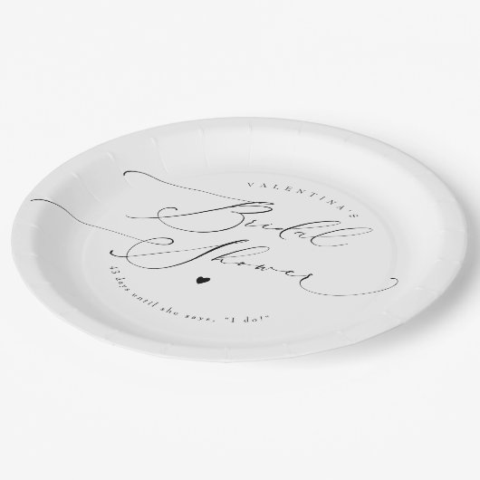 VALENTINA Elegantes Minimalistisches Script-Brautp Pappteller (Schrägansicht)