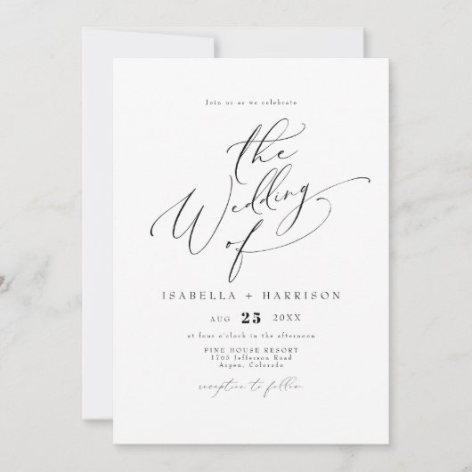 VALENTINA Elegantes Minimalistisches Skript Hochze Einladung (Vorderseite)