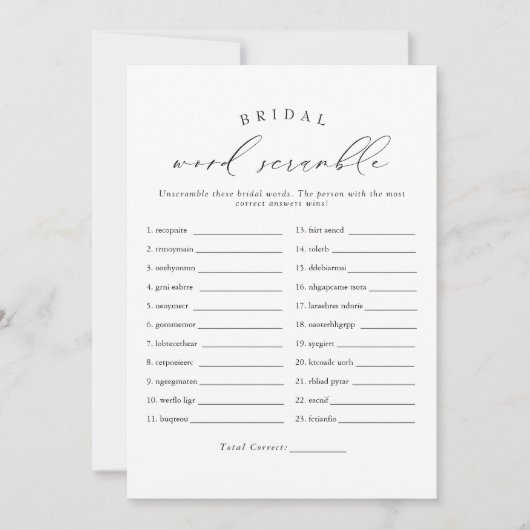 VALENTINA Elegantes Script Bridal Word Scramble Ga Einladung (Vorderseite)
