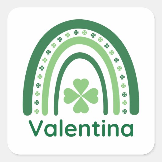Valentina Name Clover Boho Rainbow Quadratischer Aufkleber (Vorderseite)