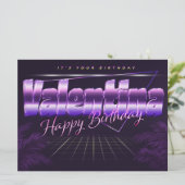 Valentina Name Vorname lila retro Karte Geburtstag (Stehend Vorderseite)