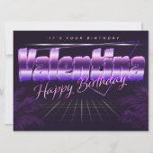 Valentina Name Vorname lila retro Karte Geburtstag (Vorderseite)