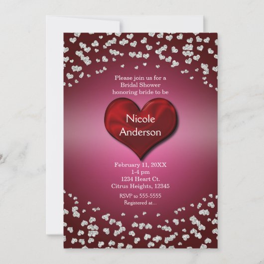 Valentinas Geburtstagsparty - Silberherz Einladung (Vorderseite)