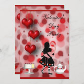 Valentinas Party Alice & Flamingo Retro Herzen Einladung (Vorne/Hinten)