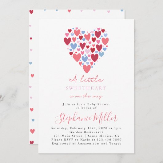 ValentinBaby Dusche in Rosa und Blau Einladung (Vorne/Hinten)