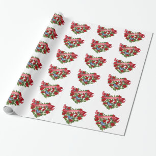 Valentinbanner Rote Petunien und Schmetterlingsher Geschenkpapier