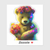 Valentinbär mit Blume und Herzen Aufkleber (Blatt)