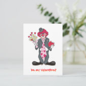 Valentinclown mit Blume und Schokolade Feiertagspostkarte (Stehend Vorderseite)