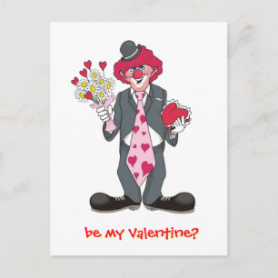 Valentinclown mit Blume und Schokolade Feiertagspostkarte