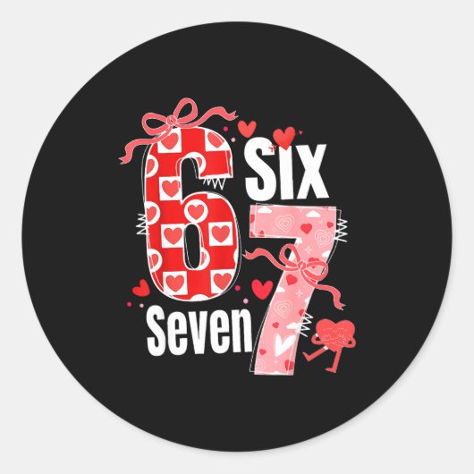 Valentine 67 Six Seven Heart Coquette Bow Valentin Runder Aufkleber (Vorderseite)