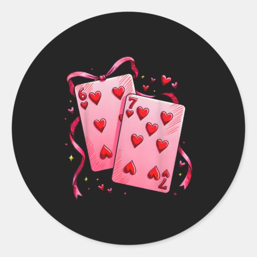 Valentine 6 7 Valentine's Day Matching Playing Car Runder Aufkleber (Vorderseite)