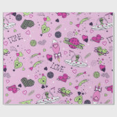 Valentine Alien Liebe mit Raumschiff rosa Geschenkpapier (Flach)