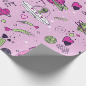 Valentine Alien Liebe mit Raumschiff rosa Geschenkpapier (Ecke)