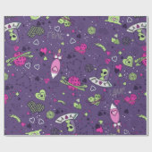 Valentine Alien Liebe ufo Raumschiff lila Geschenkpapier (Flach)