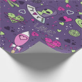 Valentine Alien Liebe ufo Raumschiff lila Geschenkpapier (Ecke)