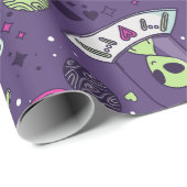 Valentine Alien Liebe ufo Raumschiff lila Geschenkpapier (Rolleneckpunkt)
