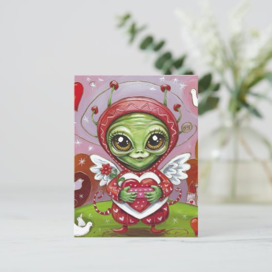 Valentine Alien Postkarte (Stehend Vorderseite)