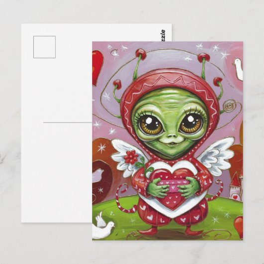 Valentine Alien Postkarte (Vorne/Hinten)