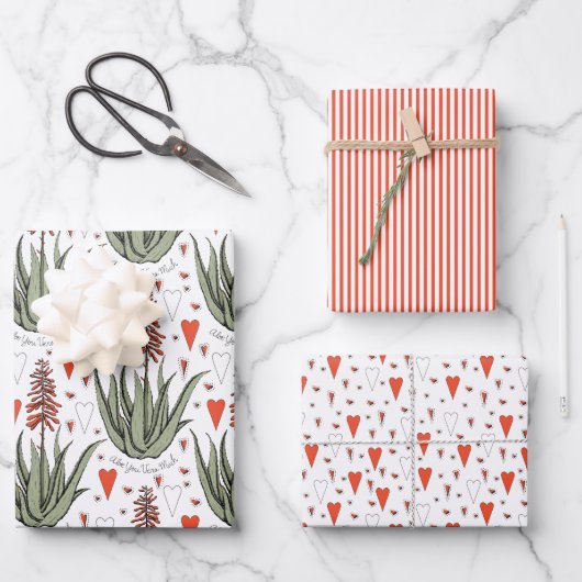 Valentine Aloe Pflanze Sukkulente Streifen Herz Geschenkpapier Set (Vorderseite)
