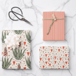 Valentine Aloe Pflanze Sukkulente Streifen Herz Geschenkpapier Set