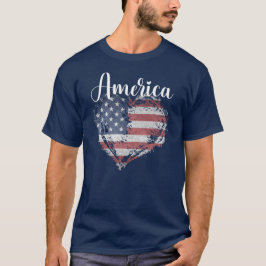 Valentine American Flag Grungy Heart 'America' T-Shirt