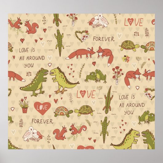 Valentine Animal Hand Gezeichnet Print Poster (Vorne)