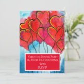 Valentine Aquarellherzen Abendessen Party Einladung (Stehend Vorderseite)