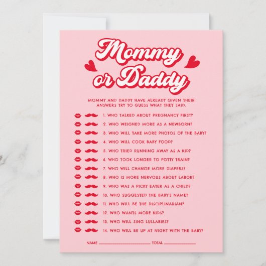 Valentine Baby Dusche Ratet Wer Game Card Einladung (Vorderseite)