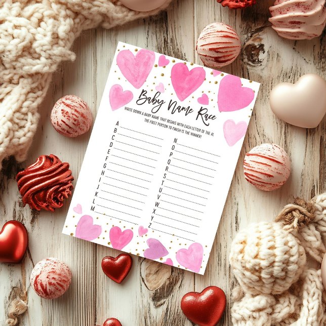 Valentine baby name Race baby shower game card (Von Creator hochgeladen)