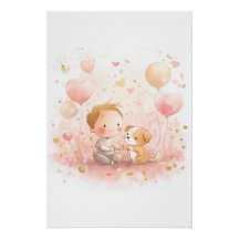 Valentine Baby & Puppy Nursery Art Print
