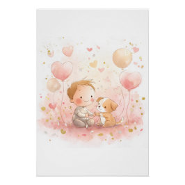 Valentine Baby & Puppy Nursery Art Print Poster
