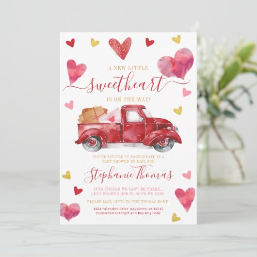 Valentine Baby Shower by Mail with Hearts Einladung (Stehend Vorderseite)