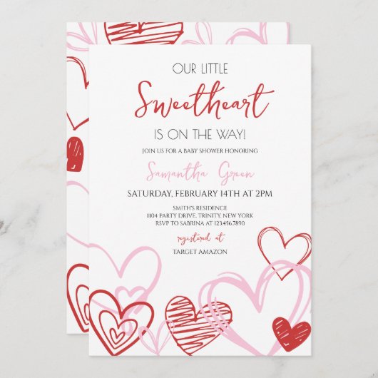 Valentine Baby Shower Einladung (Vorne/Hinten)