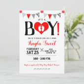 Valentine Baby Shower Einladung Es ist ein Junge (Stehend Vorderseite)