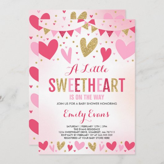 Valentine Baby Shower Einladung Sweetheart Baby (Vorne/Hinten)