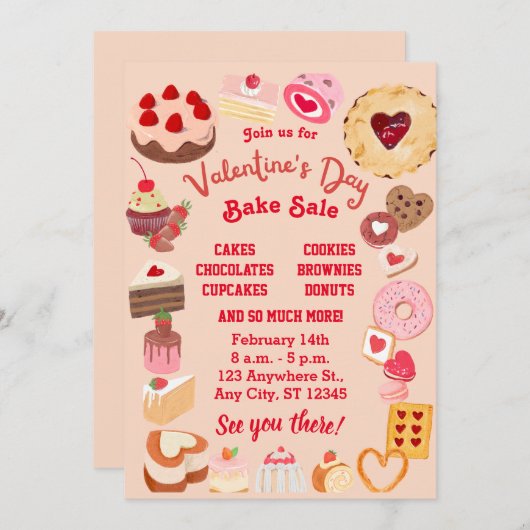 Valentine Bake Sale Flyer, Valentine School Bake Einladung (Vorne/Hinten)
