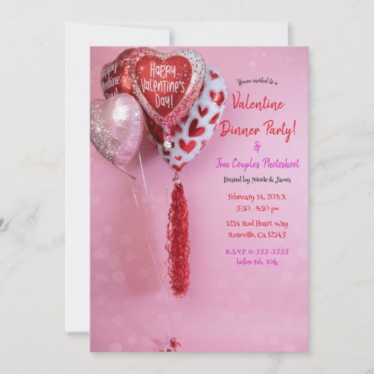 Valentine Balloons Dinner Party Event oder Geburts Einladung (Vorderseite)