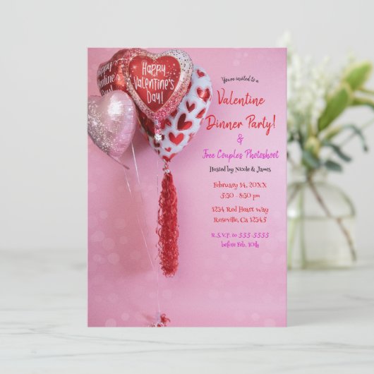 Valentine Balloons Dinner Party Event oder Geburts Einladung (Stehend Vorderseite)