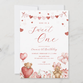 Valentine-Bär Süße Eins 1. Geburtstagseinladung Einladung