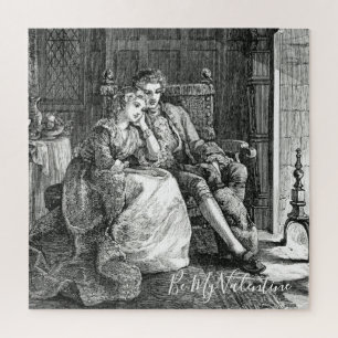 Valentine Be Mine Paar am Kamin Monochrom Puzzle