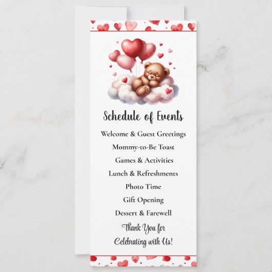 Valentine Bear Baby Showprogramm Einladung (Vorderseite)